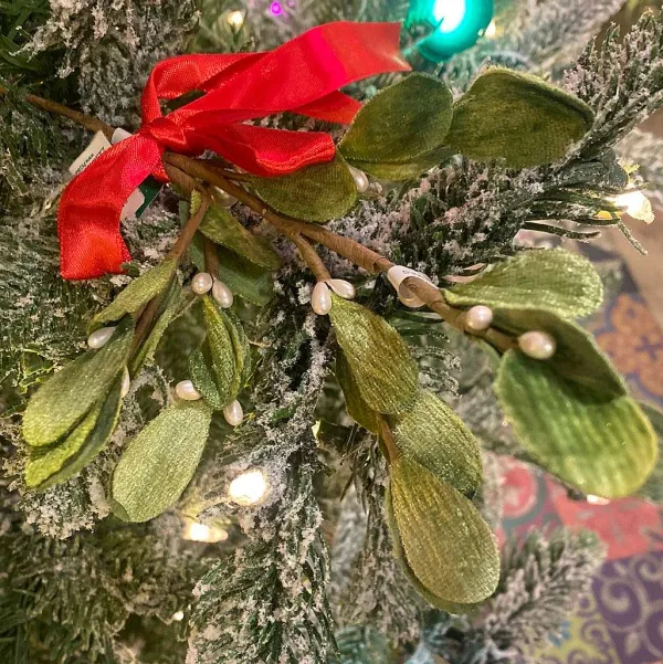 Picks^Kurt S. Adler 10" Mistletoe Pick With Red Satin Bow