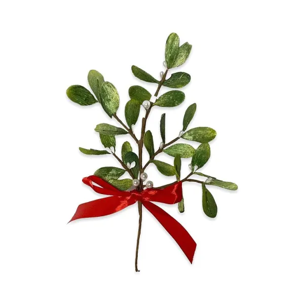 Picks^Kurt S. Adler 10" Mistletoe Pick With Red Satin Bow