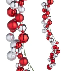 Garlands^RAZ 4' Red And Silver Ball Garland
