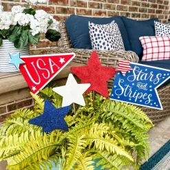 Pot Stakes^The Round Top Collection All Glitter Patriotic Star