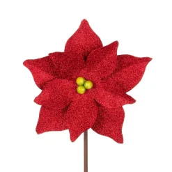 Pot Stakes^The Round Top Collection All Glitter Red Poinsettia Stake