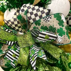 St. Patrick's Day^A&B Floral Antique Diamond Plaid Ribbon, 4" X 10Yd.