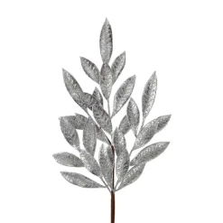 Sprays^Regency Antique Silver Glittered Bay Leaf Spray