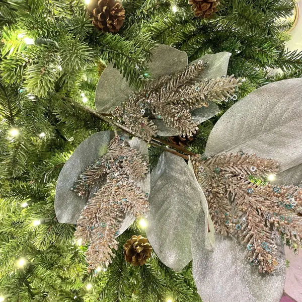 Spring Sprays^Regency Aqua Glitter Trinity Magnolia Leaf Spray