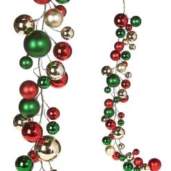 Garlands^RAZ Ball Garland In Red, Green And Gold, 4'