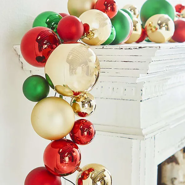 Garlands^RAZ Ball Garland In Red, Green And Gold, 4'
