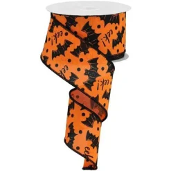 Ribbon^Craig Bachman Bats On Orange Royal Ribbon, 2.5" X 10Yd