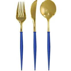 Party Diy^Sophistiplate Bella Cutlery, Gold & Blue Handle