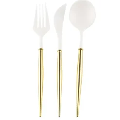 Happy New Year^Sophistiplate Bella Cutlery, White & Gold