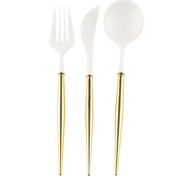 Party Diy^Sophistiplate Bella Cutlery, White & Gold