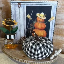 Figurines^Liberty Floral Black And White Gingham Pumpkin