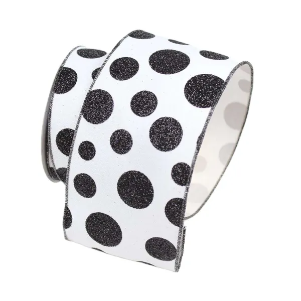 Ribbon^Farrisilk Black And White Glitter Random Dots 4"X10Yd