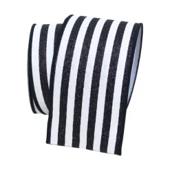 Ribbon^Farrisilk Black And White Glitter Thin Stripes Ribbon, 4" X 10Yd