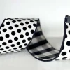 Spring Ribbon^Farrisilk Black And White Linen Polka Dot Plaid Ribbon, 4" X 10Yd