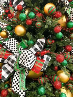 Spring Ribbon^Farrisilk Black And White Linen Polka Dot Plaid Ribbon, 4