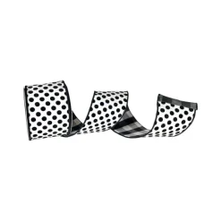 Ribbon^Farrisilk Black And White Linen Polka Dot Plaid Ribbon, 4