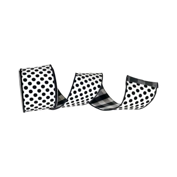 Spring^Farrisilk Black And White Linen Polka Dot Plaid Ribbon, 4" X 10Yd