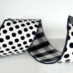 Spring^Farrisilk Black And White Linen Polka Dot Plaid Ribbon, 4