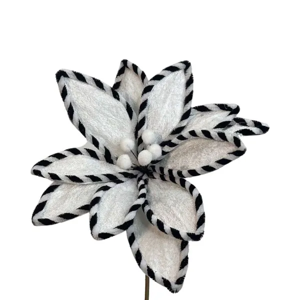 Picks^Liberty Floral Black And White Velvet Poinsettia Pick