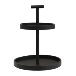 Tiered Trays^Creative Coop Black Mango Wood 2-Tier Tray With Handle