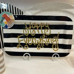 Kitchen & Dining^Happy Everything Black Stripe Rectangle Mini Entertaining Platter By !