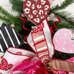 Floral^Craig Bachman Black Stripe, Red Pattern, Pink Dot Heart Glitter Pick, 25"