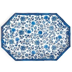 Table Decor^Two's Company Blue Floral Pattern Octagonal Serving Tray