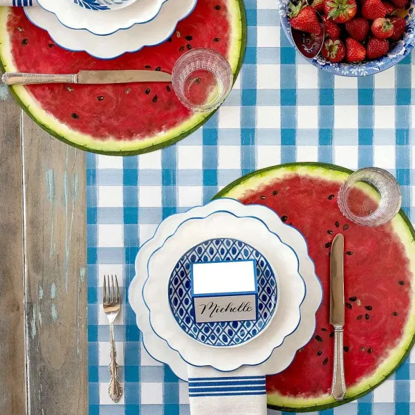 Party Diy^Hester & Cook Blue Painted Check Runner