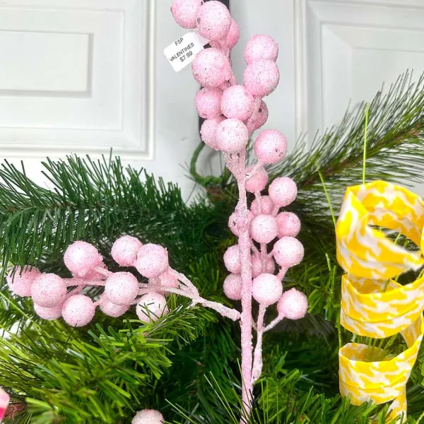 Floral^Regency Blush Glittered Cluster Berry Spray, 24"