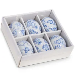 Table Decor^RAZ Box Of 6 Blue Floral Eggs