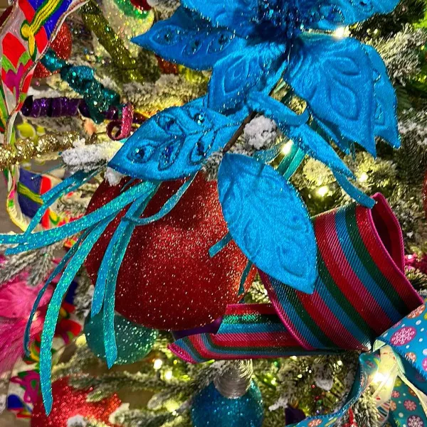 Floral^Craig Bachman Bright Blue Glittered Grass Spray