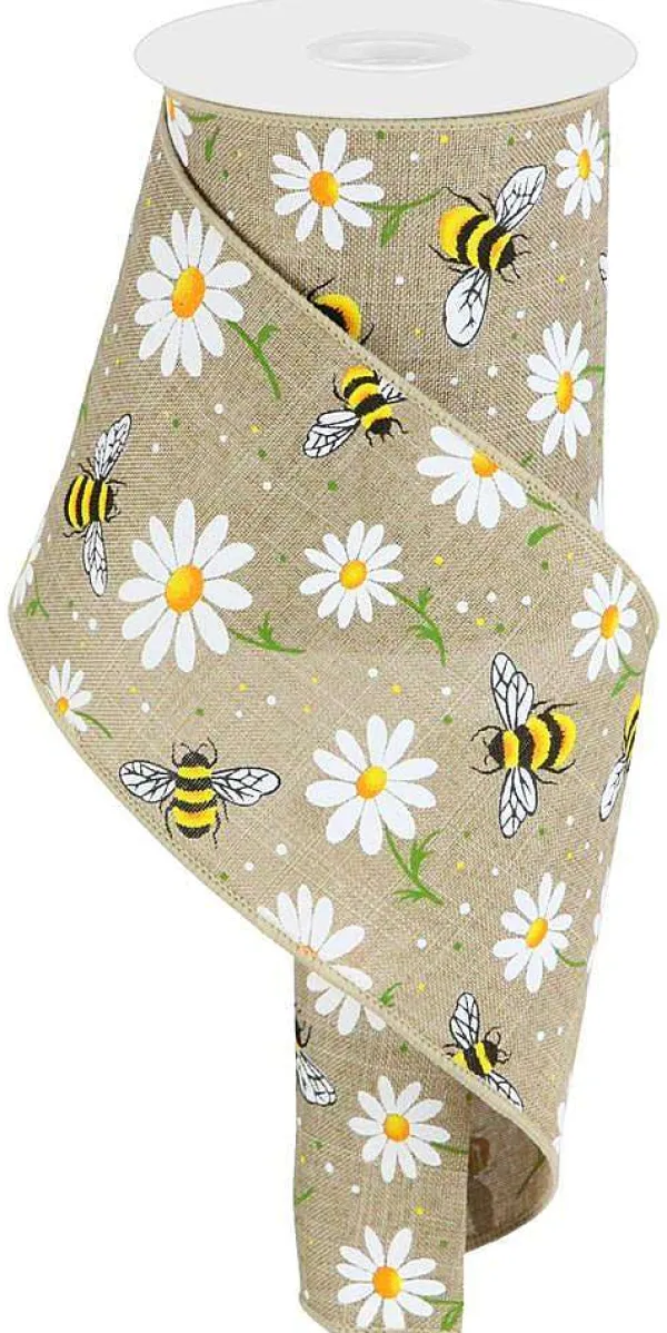 Ribbon^Craig Bachman Burlap Bee And Daisy Ribbon 4"X10Yd