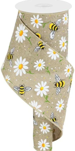 Spring^Craig Bachman Burlap Bee And Daisy Ribbon 4"X10Yd
