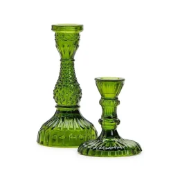 Table Decor^Two's Company Casa Verde Moss Glass Candlesticks Set