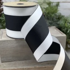 Ribbon^D. Stevens Centered Black And White Striped Ribbon 4" X 25Yds