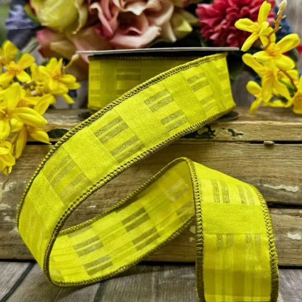 Spring Ribbon^D. Stevens Chiffon Satin Lime Green Plaid Ribbon, 1.5" X 10Yd