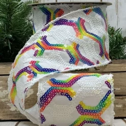 Ribbon^D. Stevens Colorful Sequins On White Sheer Ribbon, 4" X 10Yd
