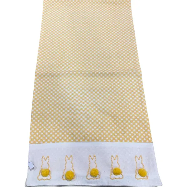 Table Decor^Two's Company Cottontail Table Runner With Bunny Pom Pom