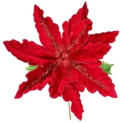 Floral^Regency Deluxe Red Velvet Poinsettia Stem, 28.5"