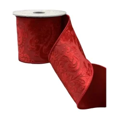 Ribbon^D. Stevens Devore Acanthus Red Ribbon, 4" X 10Yd