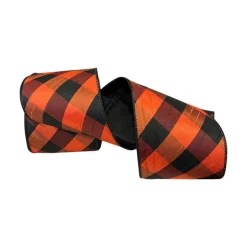 Ribbon^D. Stevens Diagonal Black And Orange Check Ribbon, 4" X 10Yd