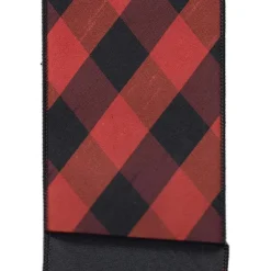 Ribbon^D. Stevens Diagonal Black And Orange Check Ribbon, 4" X 10Yd