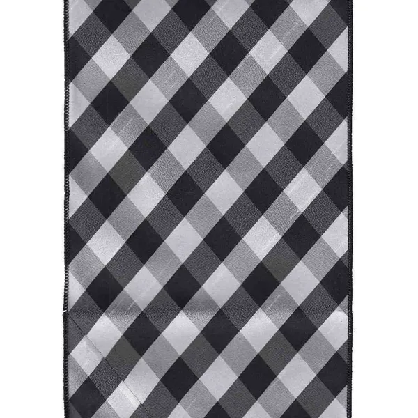 Ribbon^D. Stevens Diagonal Check Black And White Ribbon, 8" X 10Yd