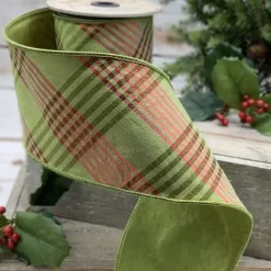 Ribbon^D. Stevens Diagonal Stripe Green And Red, 4" X 10Yd