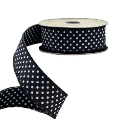 Ribbon^D. Stevens Dual Sided White Polka Dot On Black Ribbon, 1.5" X 10Yd