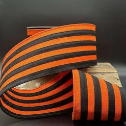 Ribbon^D. Stevens Dupioni Black And Orange Stripe Ribbon, 4" X 10Yd