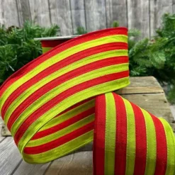 Ribbon^D. Stevens Dupioni Red And Green Stripe Ribbon, 4" X 10Yd