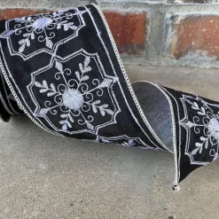 Spring Ribbon^D. Stevens Faux Dupion Filigree Design In White And Black, 4" X 10Yd.