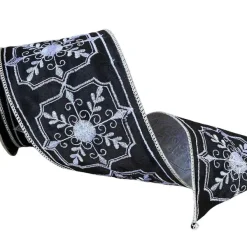Ribbon^D. Stevens Faux Dupion Filigree Design In White And Black, 4" X 10Yd.