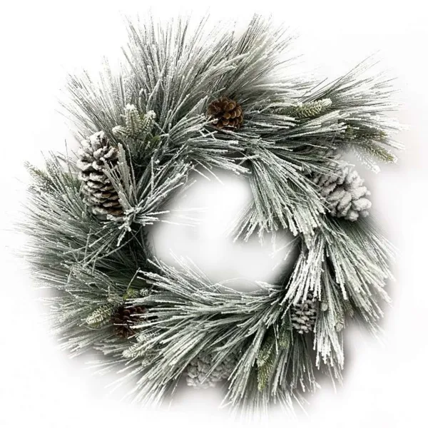 Door Decor^Liberty Floral Flocked Long Needle Pine Wreath, 24"